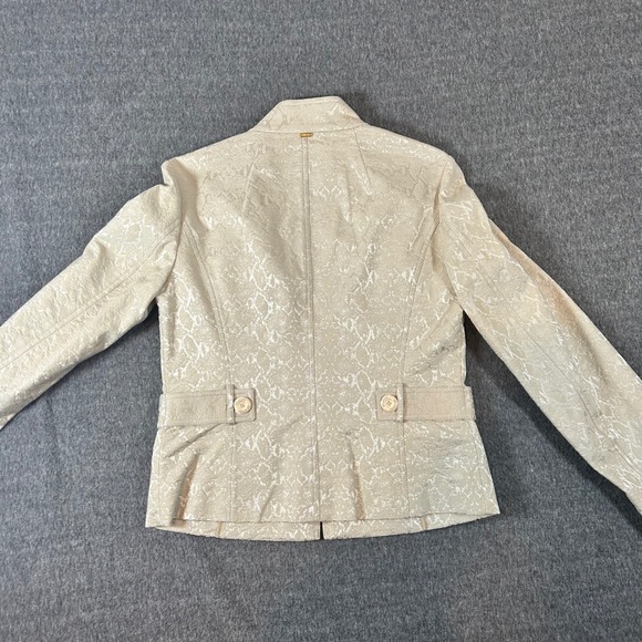 St John Womens Suit Set Ivory Blazer Pants Beige Snake Print Metallic Size 8 NWT - Picture 5 of 16